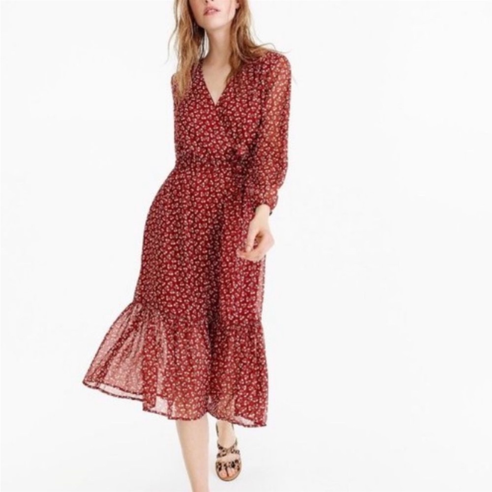 J. Crew Peasant Dress Sparkly Floral Cottagecore Faux Wrap  Dress Size 6